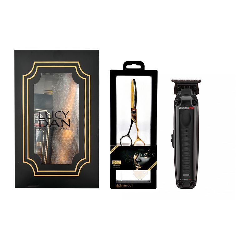 Combo Profesional Trimmer BaBylissPRO Lo-Pro FX729 y Tijera de Pulir Golden Cobalt