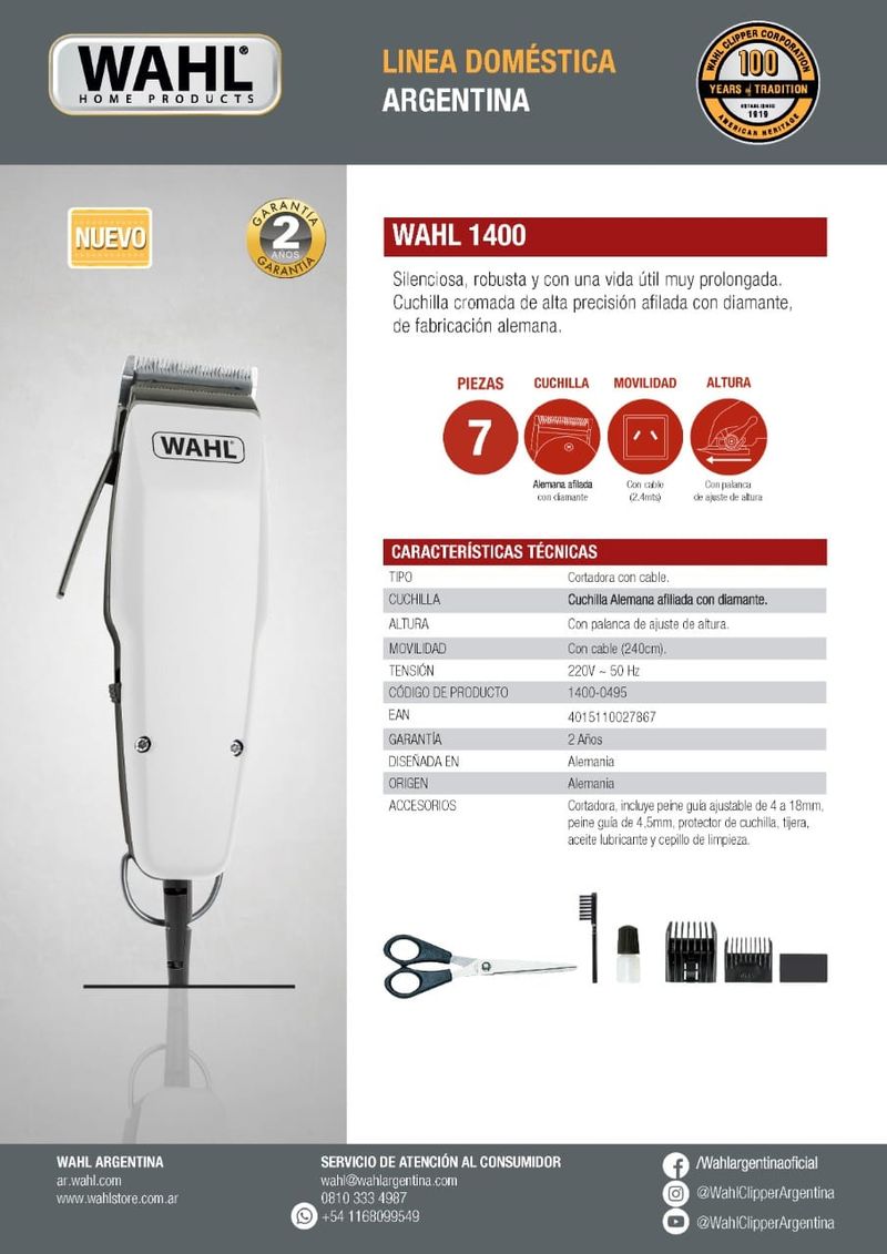 MAQ CORTE C/CABLE 1400 Series WAHL