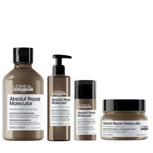 Kit Shampoo + Máscara + Crema De Peinar + Sérum De Enjuague Absolut Repair Molecular Serie Expert L'Oréal Professionnel