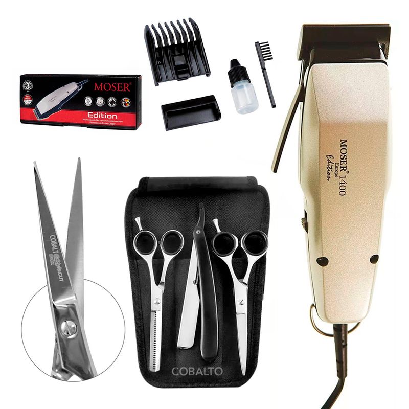 Máquina de Corte Moser 1400 Wahl + Set Tijeras Cobalt