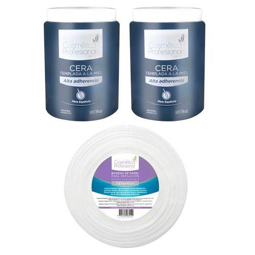 2 Kg de Cera Depilatoria Templada Alta Adherencia Cosmética Profesional + Bandas Depilatorias
