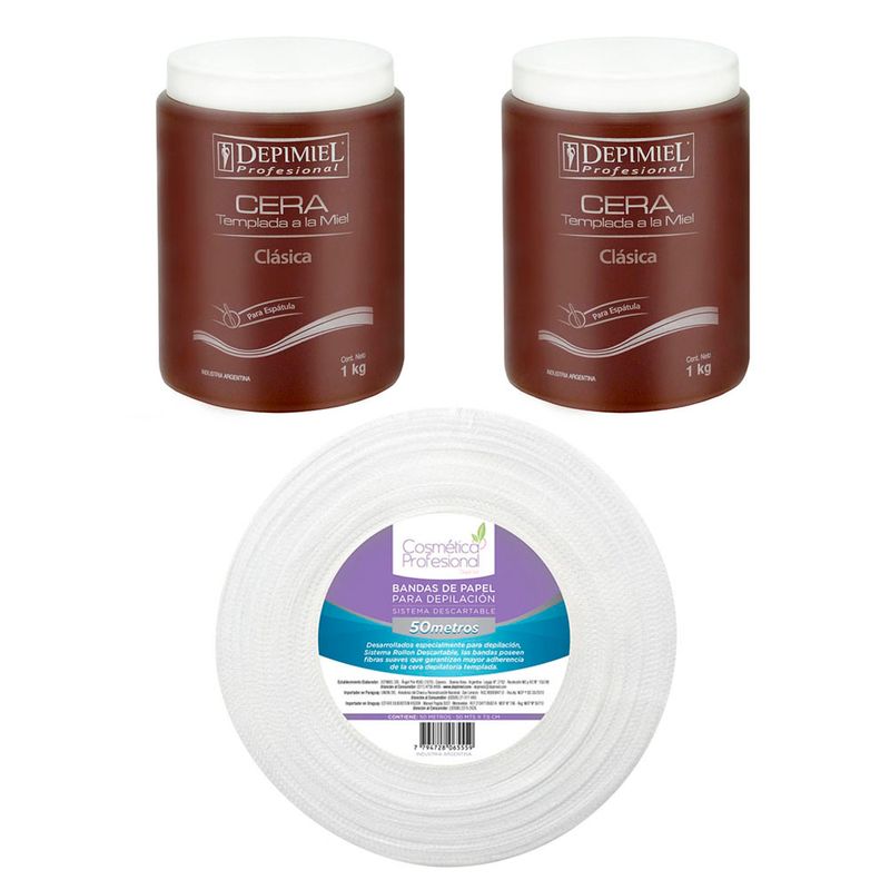 2 Kg de Cera Depilatoria Templada Clásica Depimiel + Bandas Depilatorias
