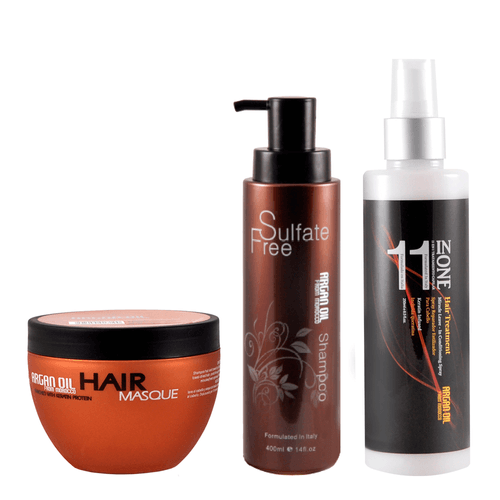 Kit Nutritivo Chico Shampoo + Tratamiento +Spray Sin Sulfatos Argan Oil Morocco