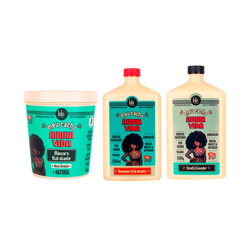 Kit Shampoo + Acondicionador + Tratamiento Meu Cacho Minha Vida Lola Cosmetics