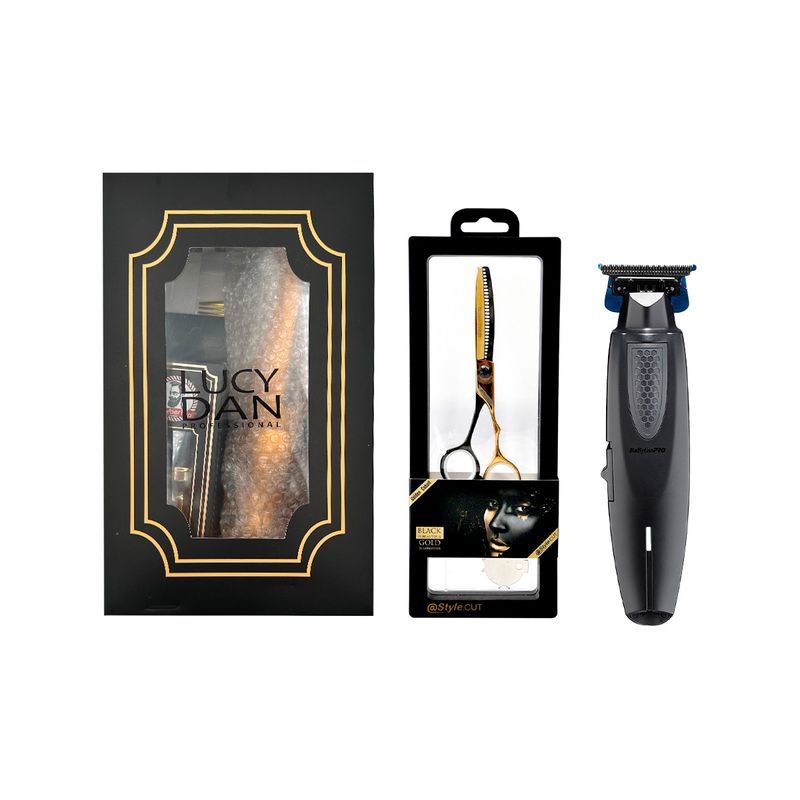 Combo Profesional Trimmer Lithium FX Edición Limitada y Tijera de Pulir Golden Cobalt