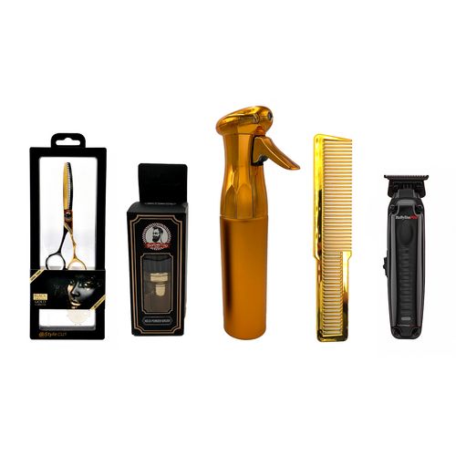 Combo Profesional Trimmer BaBylissPRO Lo-Pro FX729 y Tijera de Pulir Golden Cobalt