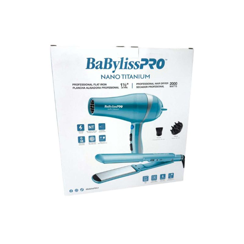 Combo Ionic Nano Titanium Secador & Plancha + Protector Térmico Frizz Control  | Babyliss + Lakmé