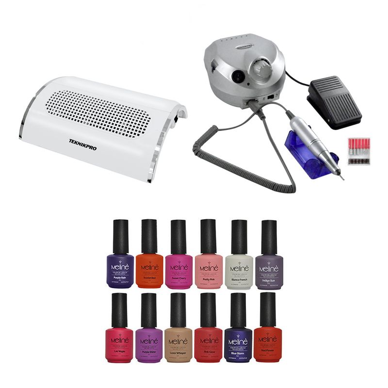 Combo 12x Esmaltes Semipermanentes Meliné + Torno y Extractor de Polvo