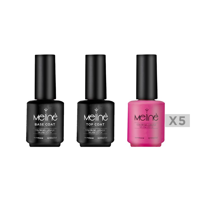 Kit 5x Esmaltes Semipermanentes + Base y Top Meliné