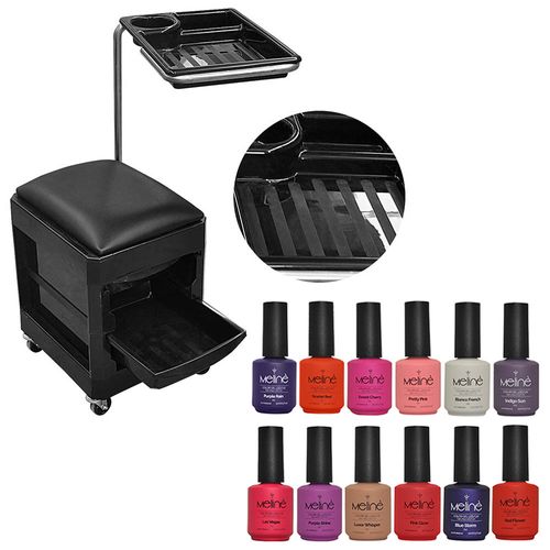 Combo 12 Esmaltes Semipermanentes Meliné + Módulo de Manicuría 2 Cajones