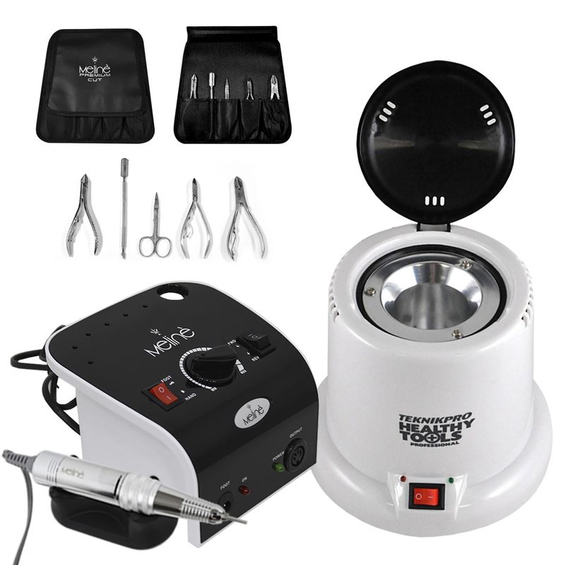 Torno Supreme Drill Meline + Esterilizador a Cuarzo Profesional Healthy Tools + Set de Alicates Premium cut Meline