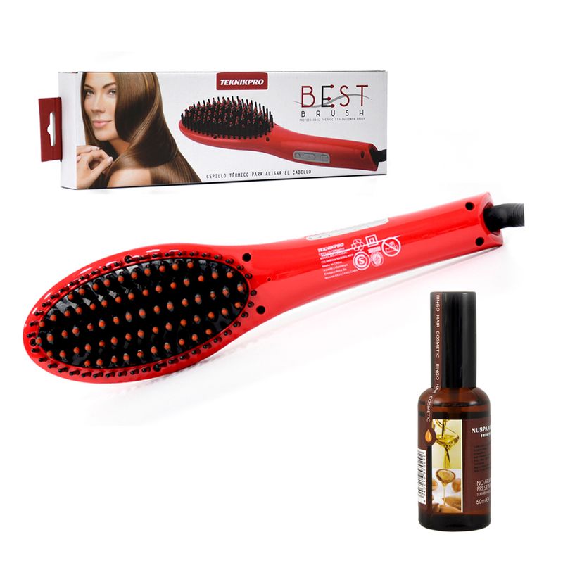 Kit Cepillo Alisador Best Brush Teknikpro + Aceite Argán Oil Morocco