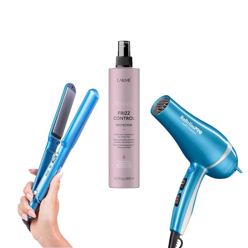 Combo Ionic Nano Titanium Secador & Plancha + Protector Térmico Frizz Control  | Babyliss + Lakmé