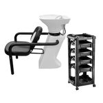 Combo Lavacabezas Blanco y Negro FG TeknikStyle + Módulo Ayudante 4 Cajones Vegas Dompel