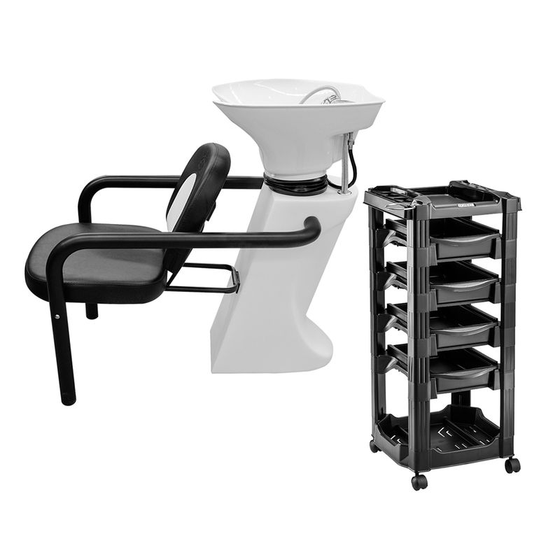 Combo Lavacabezas Blanco y Negro FG TeknikStyle + Módulo Ayudante 4 Cajones Vegas Dompel