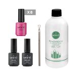 Set 8 Esmaltes Semipermanente + Base + Top + Instrumento Removedor + Removedor Meliné