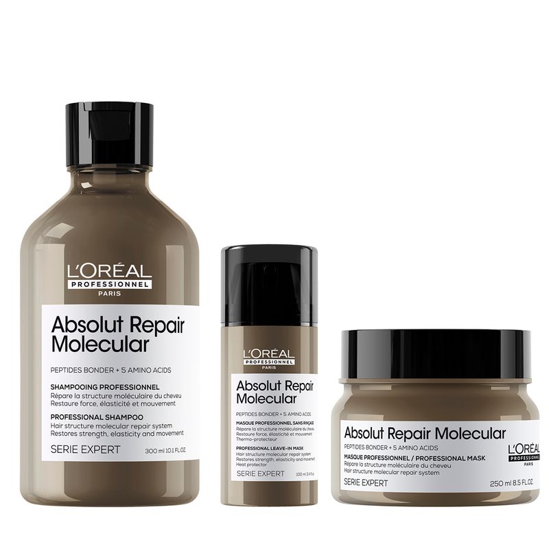 Kit Shampoo + Máscara + Crema De Peinar Absolut Repair Molecular Serie Expert L'Oréal Professionnel