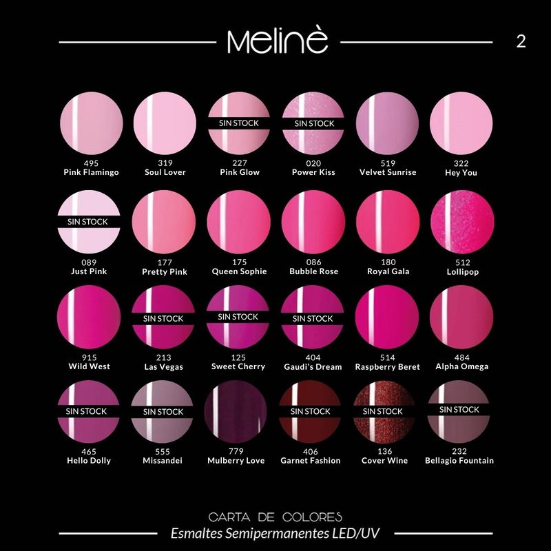 Kit 7x Esmaltes Semipermanentes Meliné + Base y Top