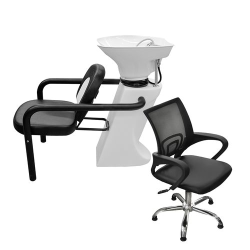 Combo Lavacabezas Blanco y Negro FG + Sillón de Corte a Gas Day Luxury TeknikStyle