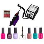 6 Esmaltes Semipermanentes Meline + Torno Student Drill + Repujador de cutículas doble E-K