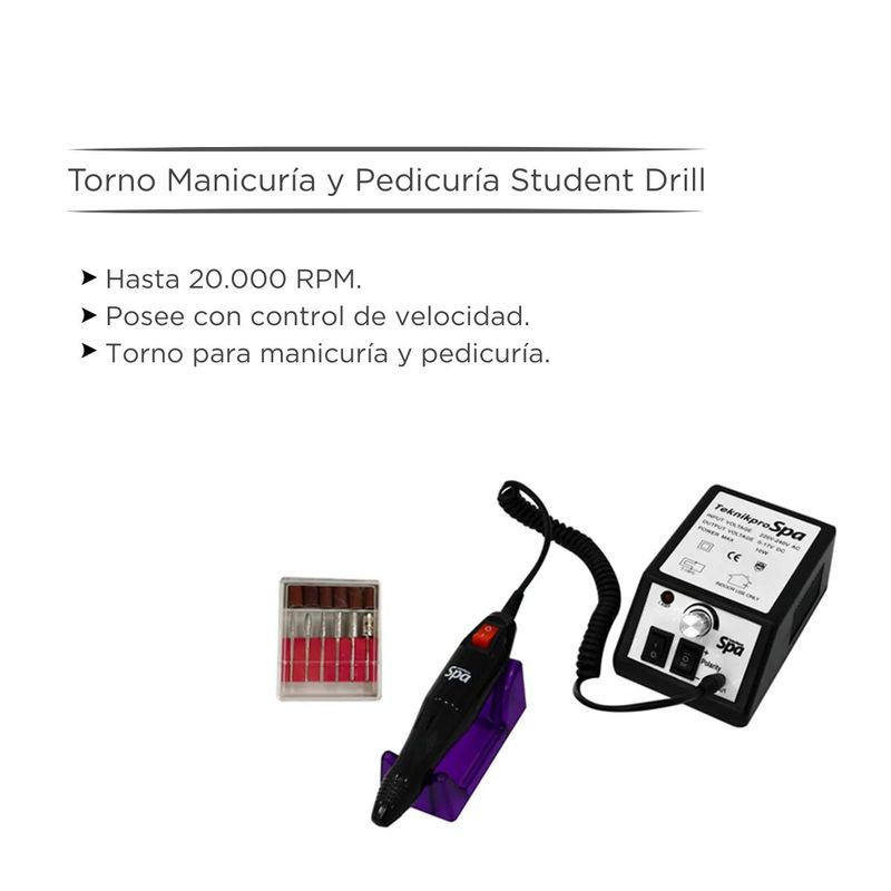 6 Esmaltes Semipermanentes Meline + Torno Student Drill + Repujador de cutículas doble E-K