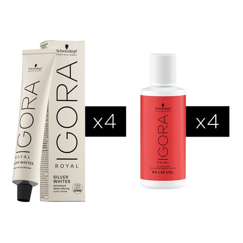 Combo 4 Tinturas Igora Royal Absolutes Silverwhite + Oxidantes Schwarzkopf
