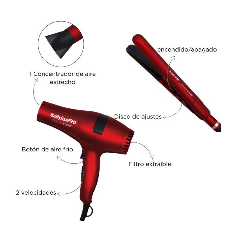 Combo Plancha + Secador Ceramix Xtreme 5572 + Serum Deep Care | Babyliss + Lakmé