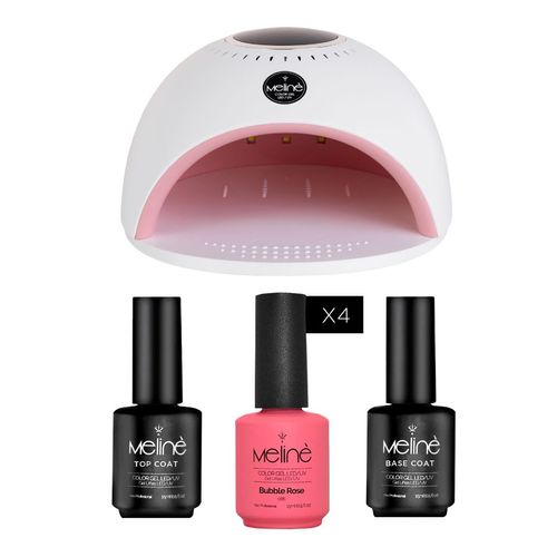 Kit 4 Esmaltes Semi + Base/Top Coat + Cabina LED/UV 84W Meliné