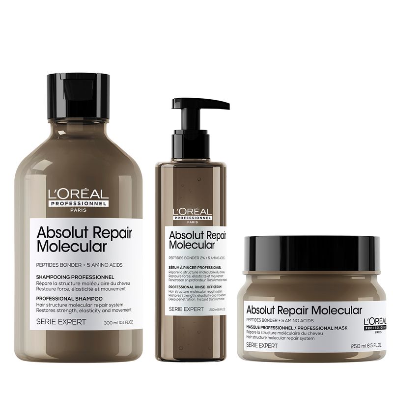 Kit Shampoo + Máscara + Sérum De Enjuague Absolut Repair Molecular Serie Expert L'Oréal Professionnel