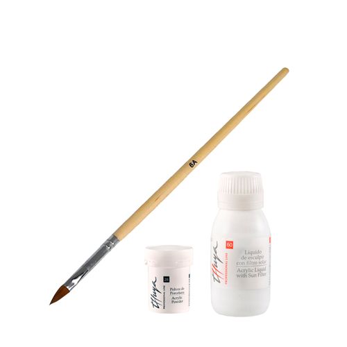 Kit Thuya Pincel + Polvo Acrílico para Construcción de Uñas + Líquido de esculpir