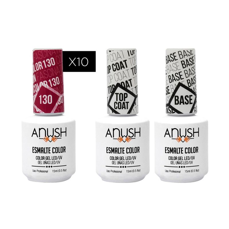 Kit 10x Esmaltes Semipermanentes  Anush + Base Coat y Top Coat